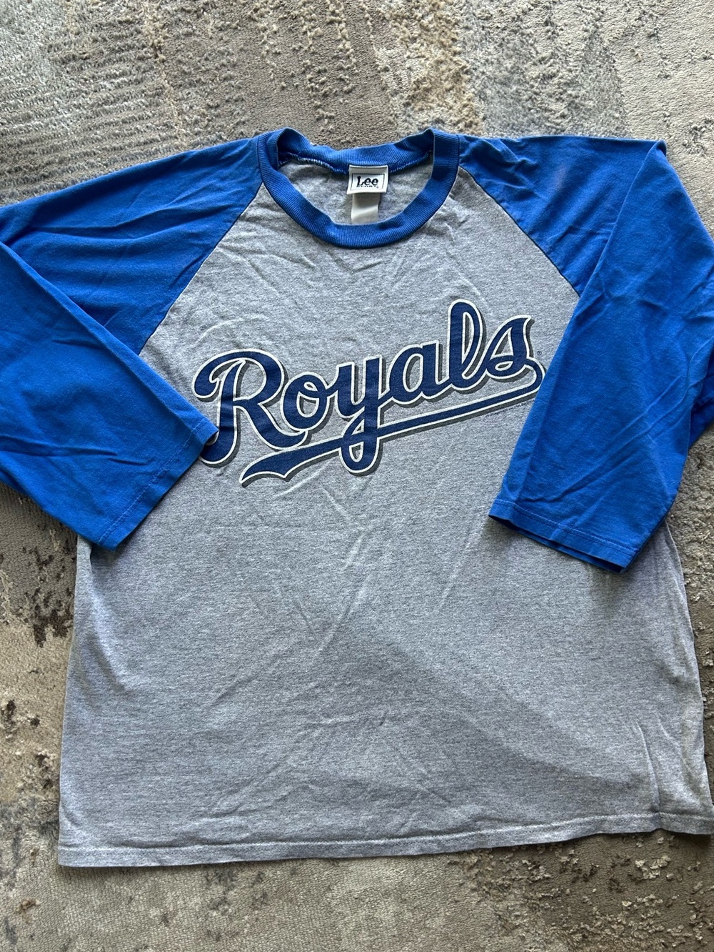 Vintage Lee Sport Kansas City KC Royals Raglan MLB Baseball Tee Blue & Gray